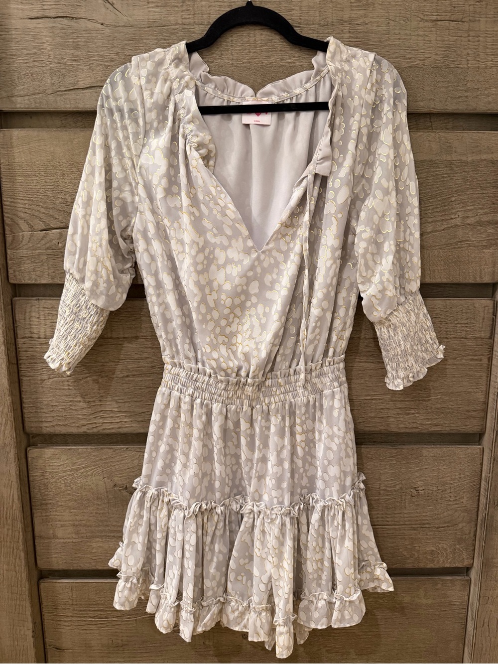 Buddy Love Light Gray Animal Printed Ruffle Hem Dress with Metallic - XS